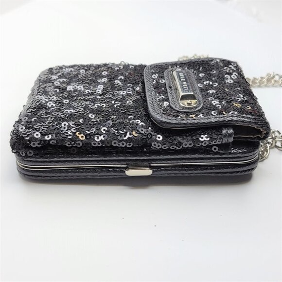 Nine West Black Sequin Crossbody Purse Credit Card Purse Evening Bling Wristlet - Picture 9 of 16